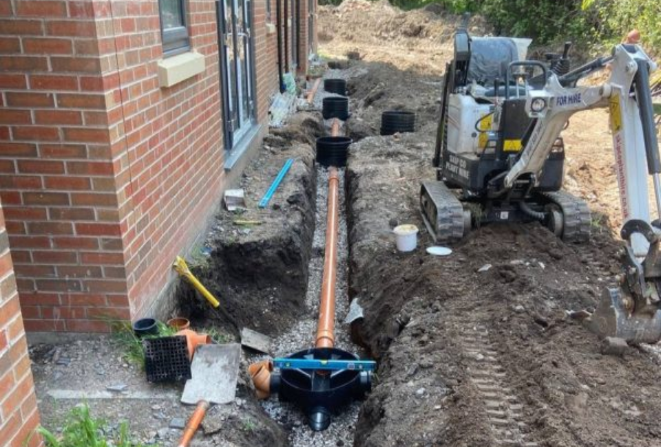 Drainage pipework installation for a new development in Manchester